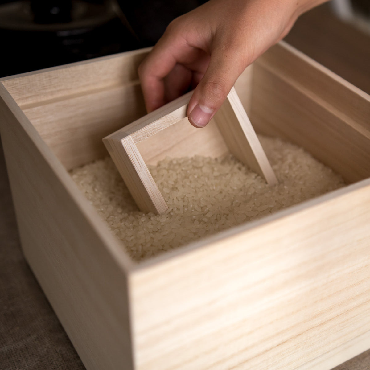 Exuding warmth, this simple, stackable rice bin is made by Masuda Kiribako, a specialist shop founded in 1929, and features an ingenious lid